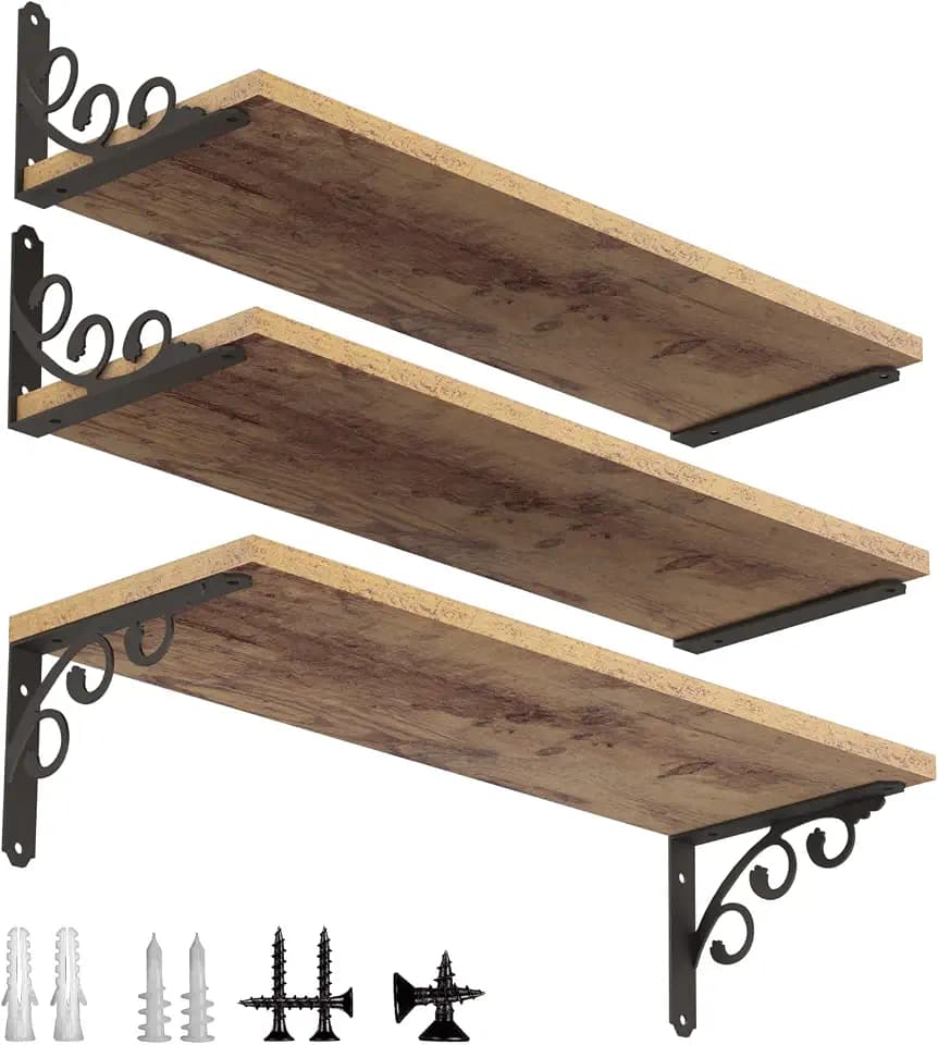 L Shelf Brackets for 12" - 14" Board, Floating Shelf Bracket Heavy Duty Metal Shelving Brackets for Shelves, Decorative Iron Rustic Wall Brackets for DIY Floating Shelf, 6 Pack Black