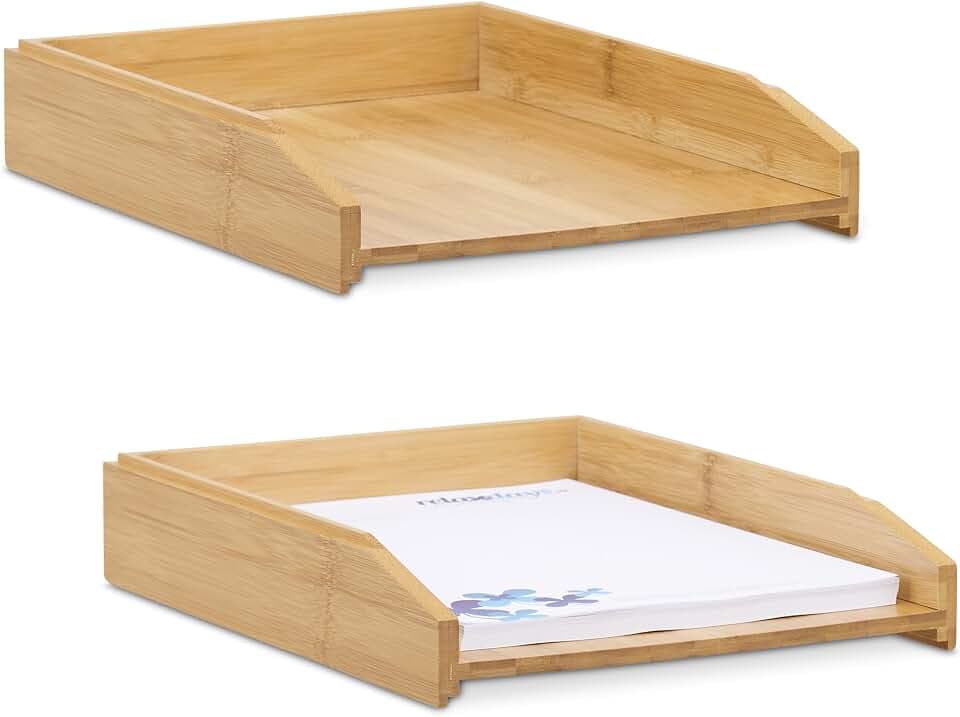 Relaxdays Briefablage 2er Set, aus Bambus, DIN A4 Größe, Natur