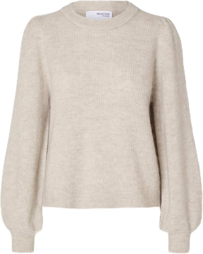 Selected Femme Damen Slflulu Ls Knit Rib O-Neck Noos Strickpullover (1er Pack)