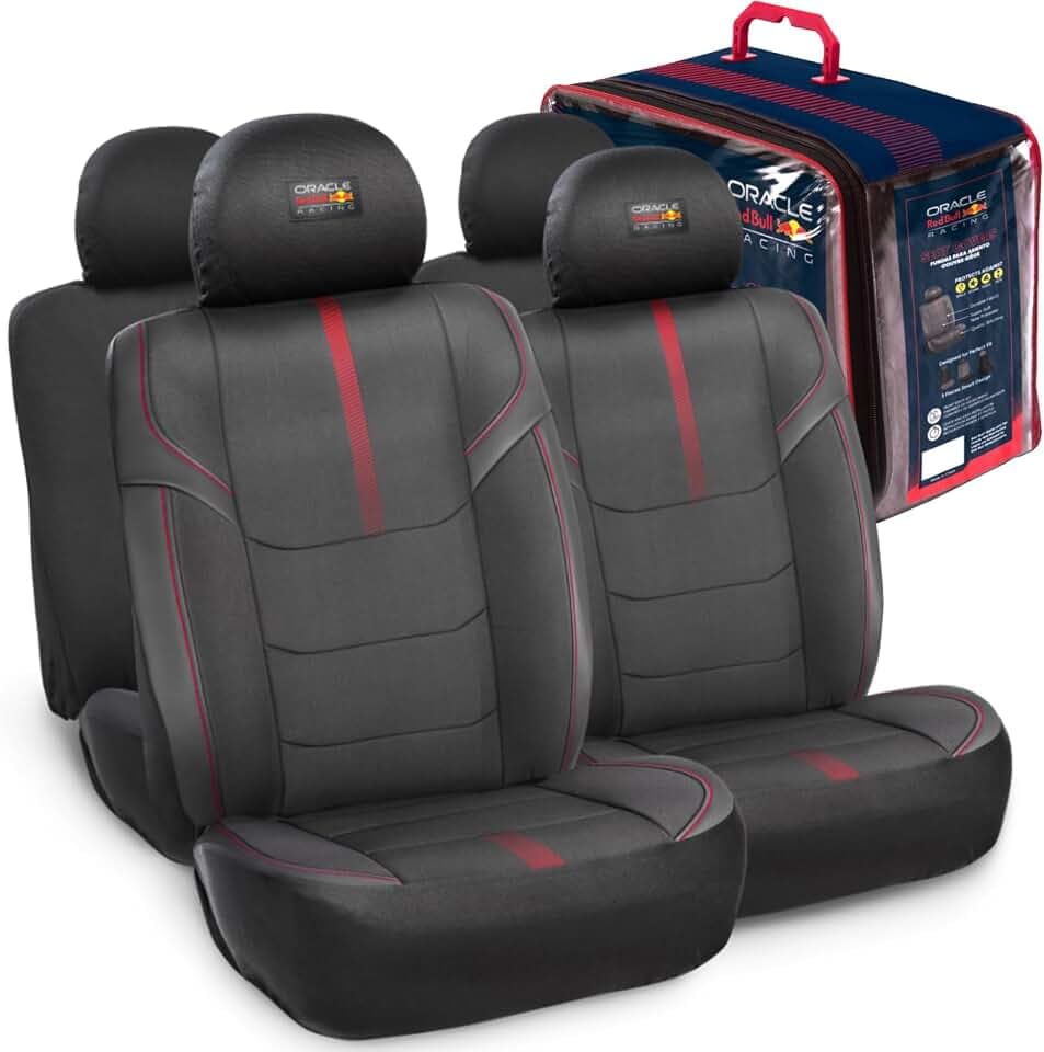Xtremeauto Red Bull Racing Pro Sitzbezüge, stilvolle universelle Passform, Schutz vor Verschütten und Beschädigungen, rote Details mit Oracle-Logo (komplettes Set)