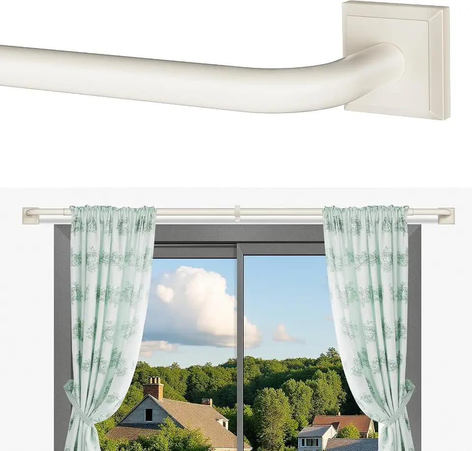 Beige White Curtain Rods for Windows 66-120Inch(5.5-10ft) Heavy Duty French Return Rod, Wrap Around Blackout Curtain Rods, Long Adjustable Room Darkening Drapery Rod for Bedroom, Living Room Outdoor