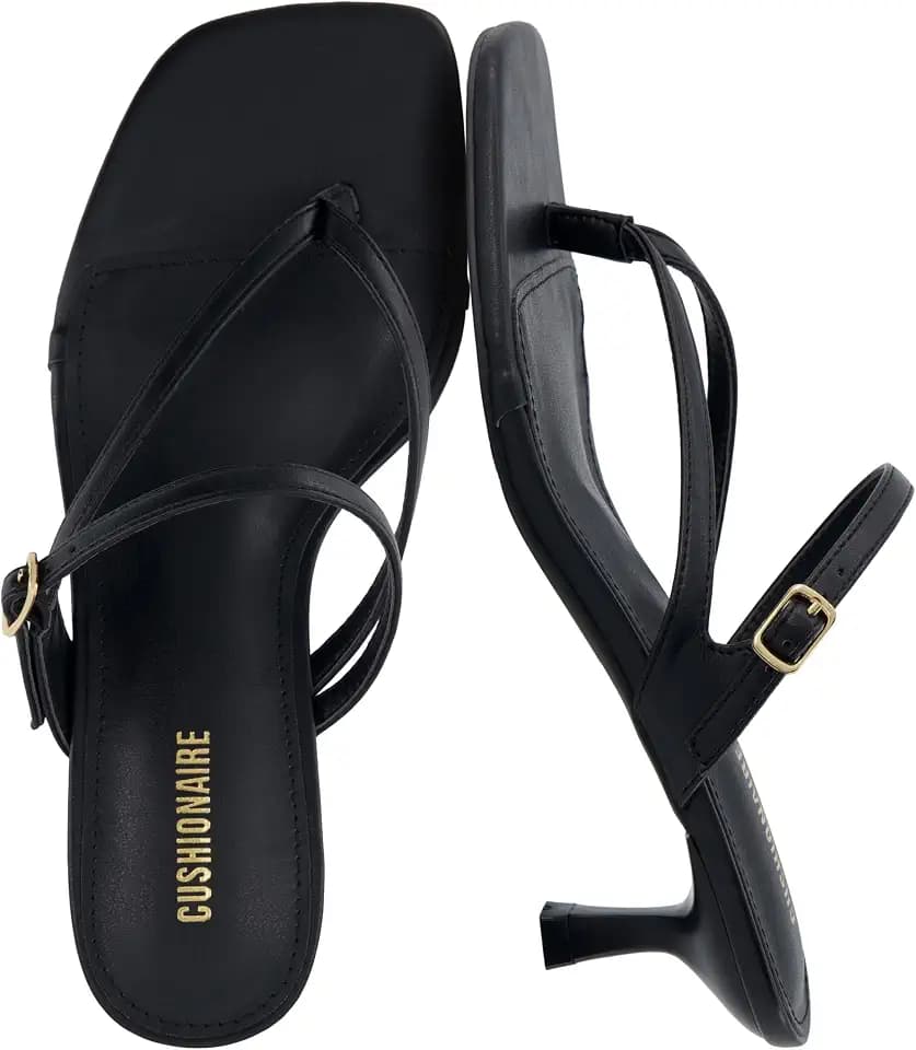 CUSHIONAIRE Madrid Kitten Heel Square Toe Women's Sandals - Comfortable Dressy Strappy Heels Sandals for Women, Wide Widths Available