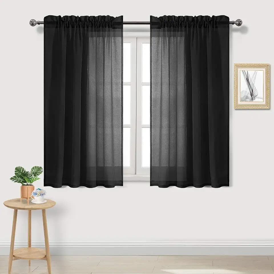 DWCN Black Sheer Curtains 54 Inch Long for Living Room Rod Pocket 2 Panels