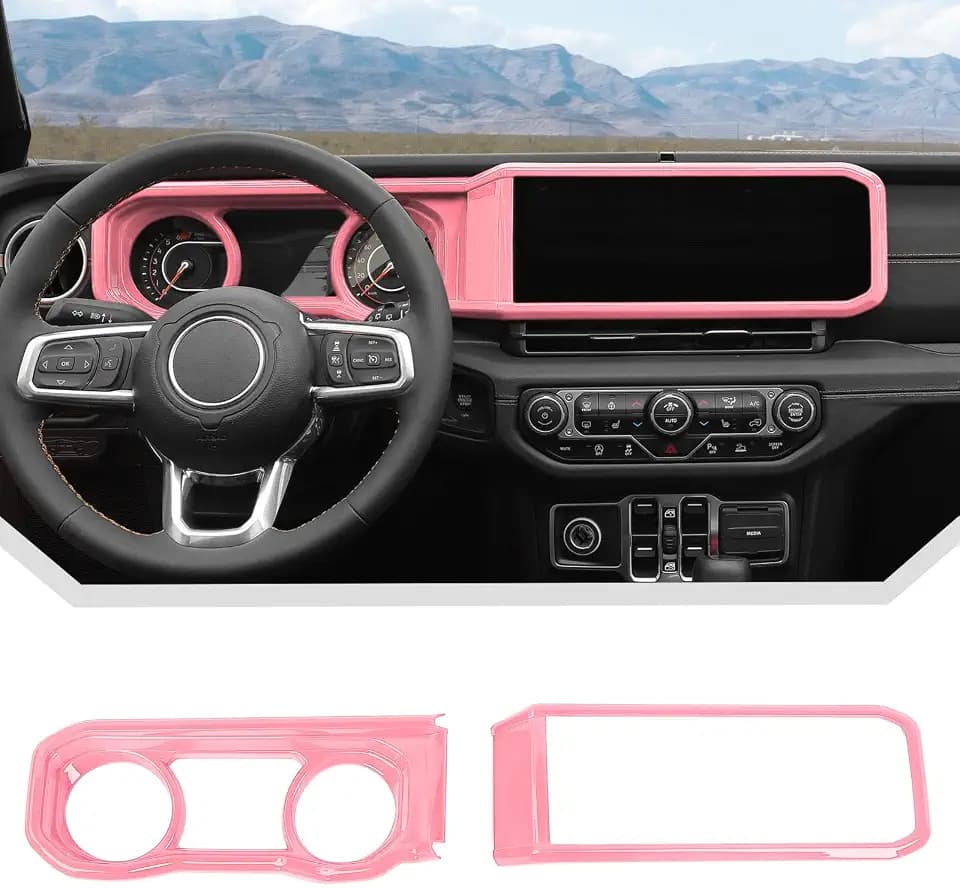 JeCar Pink ABS Dashboard Trim Interior Accessories for 2024-2025 2026+ Jeep Wrangler JL & Gladiator JT, Instrument Cluster & Center Screen Frame Decoration Upgrade