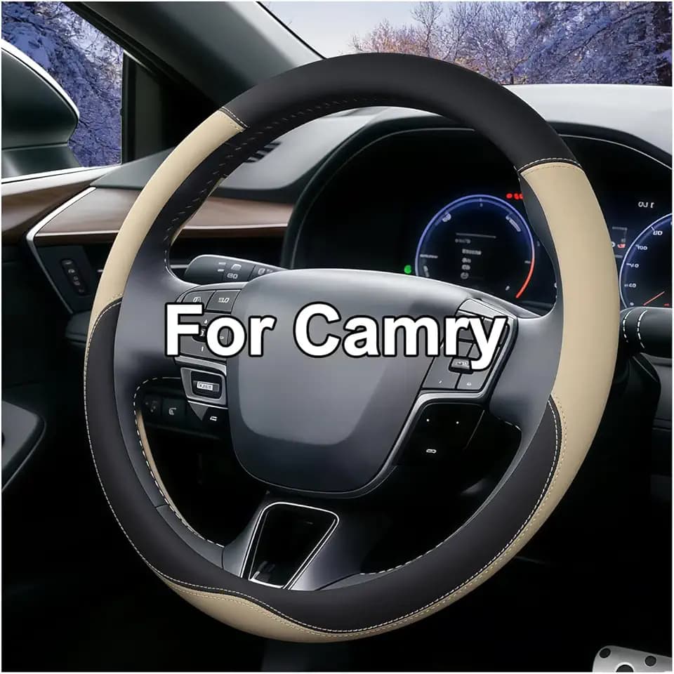 Steering Wheel Cover for Toyota Camry 2015-2026 All Trims, Round Leather 14.5-15 Inch Anti-Slip Breathable LE SE XLE XSE Hybrid TRD Beige