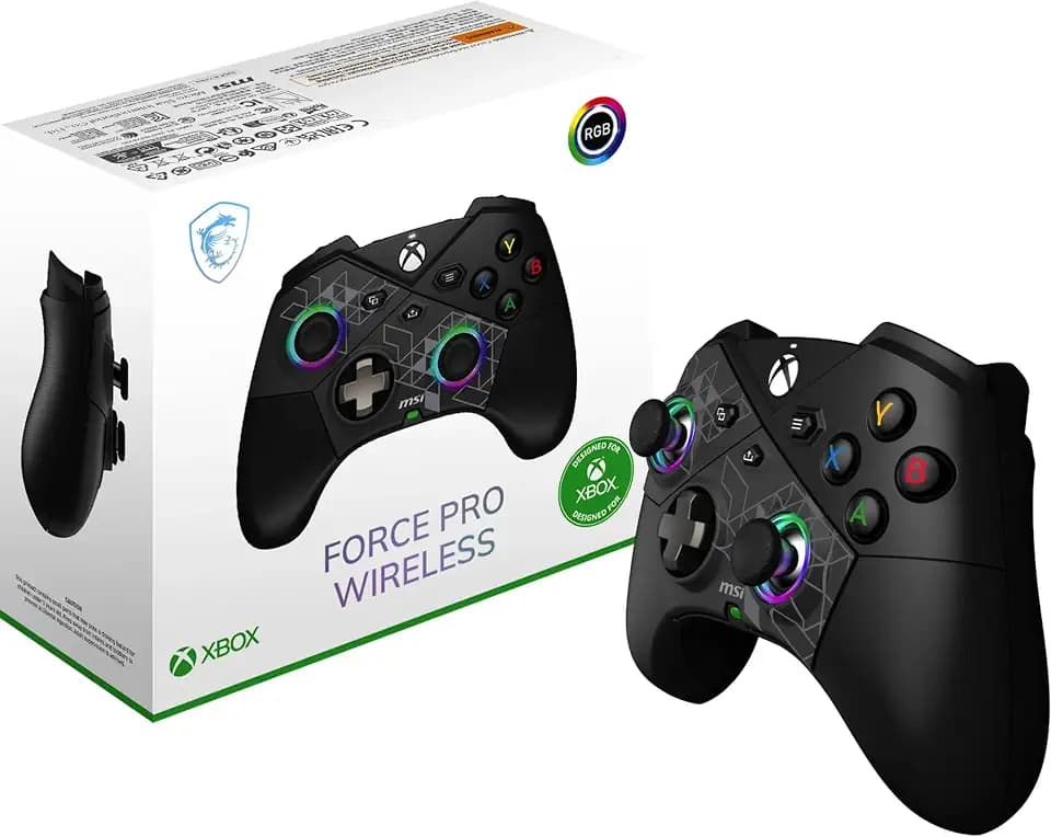 MSI FORCE PRO WIRELESS PC Gamepad Controller - 2,4 GHz, Bluetooth, USB Typ-C zu A - kabelgebunden/drahtlos, 1000mAh Li-Ion Akku (48h), Hall-Effekt Trigger, Quad-Vibrationsmotoren, RGB