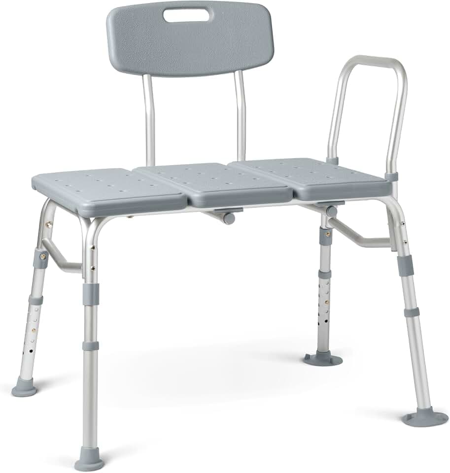 Medline Transfer Bench for Bathtubs and Showers, Adjustable Shower Bench and Bath Seat For Seniors and adults, Slip-resistant Feet, Heavy-Duty 400 lb. Weight Capacity, Tool-Free Assembly
