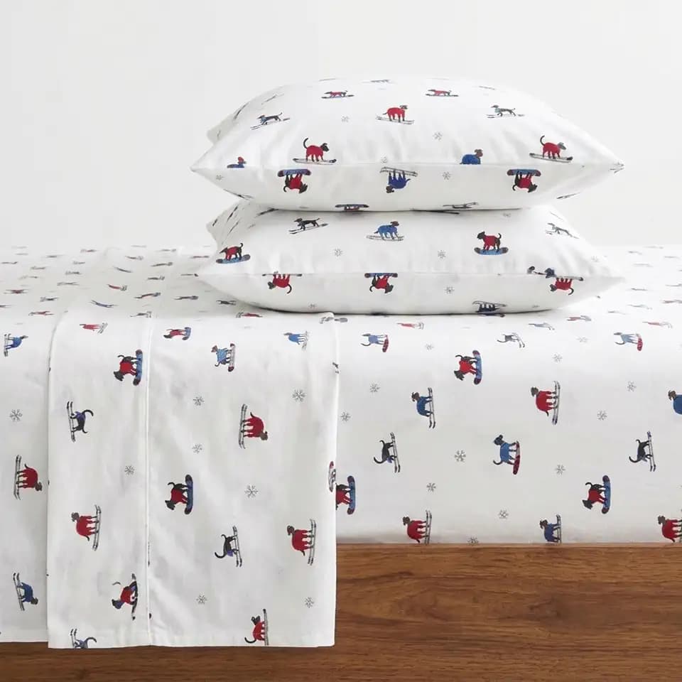 Eddie Bauer - Vollständige Bettlaken, Baumwoll-Flanell-Bettwäsche-Set, gebürstet für zusätzliche Weichheit, gemütliche Heimdekoration (Ski Patrol, voll)