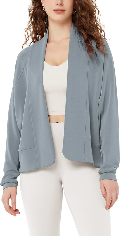 ODODOS Women's Modal Soft Open Front Cardigans, Grey Blue, Small