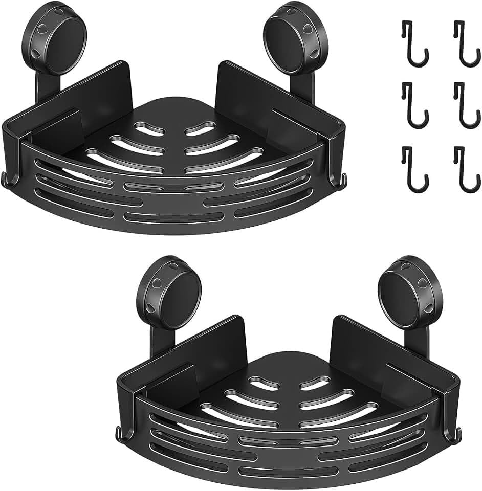OneNine Duschablage Ecke Ohne Bohren, Dreieck Duschkorb mit 6 Haken