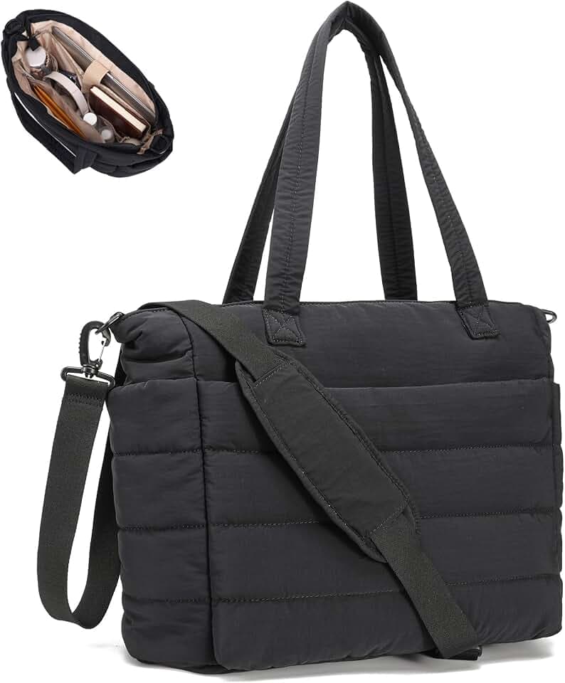 AOCINA Puffer Tote Bag for Women Work Lightweight Puffy Quilted Tote Laptop
