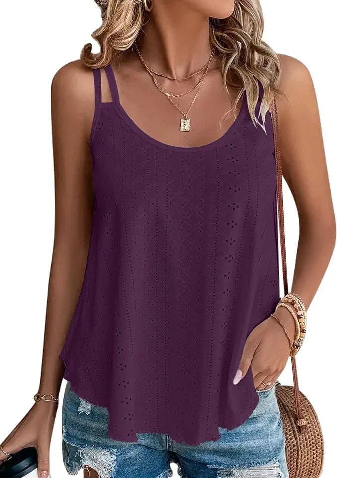 KKJ Womens Cute Tank Tops Spaghetti Strap Sleeveless Summer Flowy Shirts