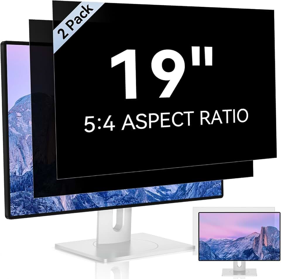 [2 Pack] 19 Inch Computer Privacy Screen for 5:4 Aspect Ratio Widescreen Monitor, Eye Protection Anti Glare Blue Light Computer Monitor Privacy Filter, Removable Anti-Scratch 19in Protector Film