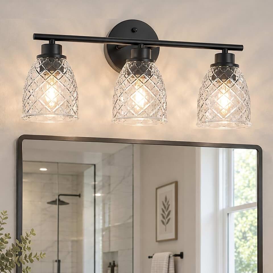 Black Bathroom Lighting Fixtures Over Mirror, 3-Light Modern Vanity Light