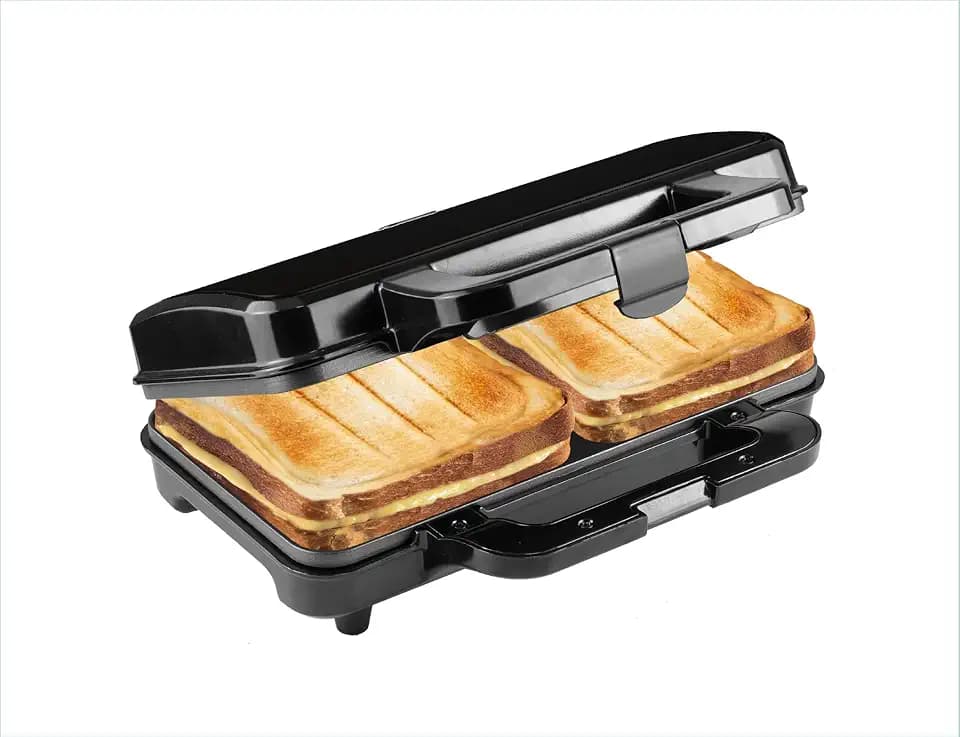 Bestron XL Sandwichmaker, Sandwich-Toaster für 2 Sandwiches in Muschelform, ideal für American Sandwich, inkl. automatischer Temperaturregelung & Bereitschaftsanzeige, Farbe: Schwarz