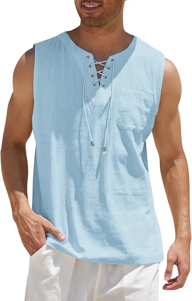 COOFANDY Men's Cotton Linen Sleeveless Shirts Casual Tank Top Beach Tunic