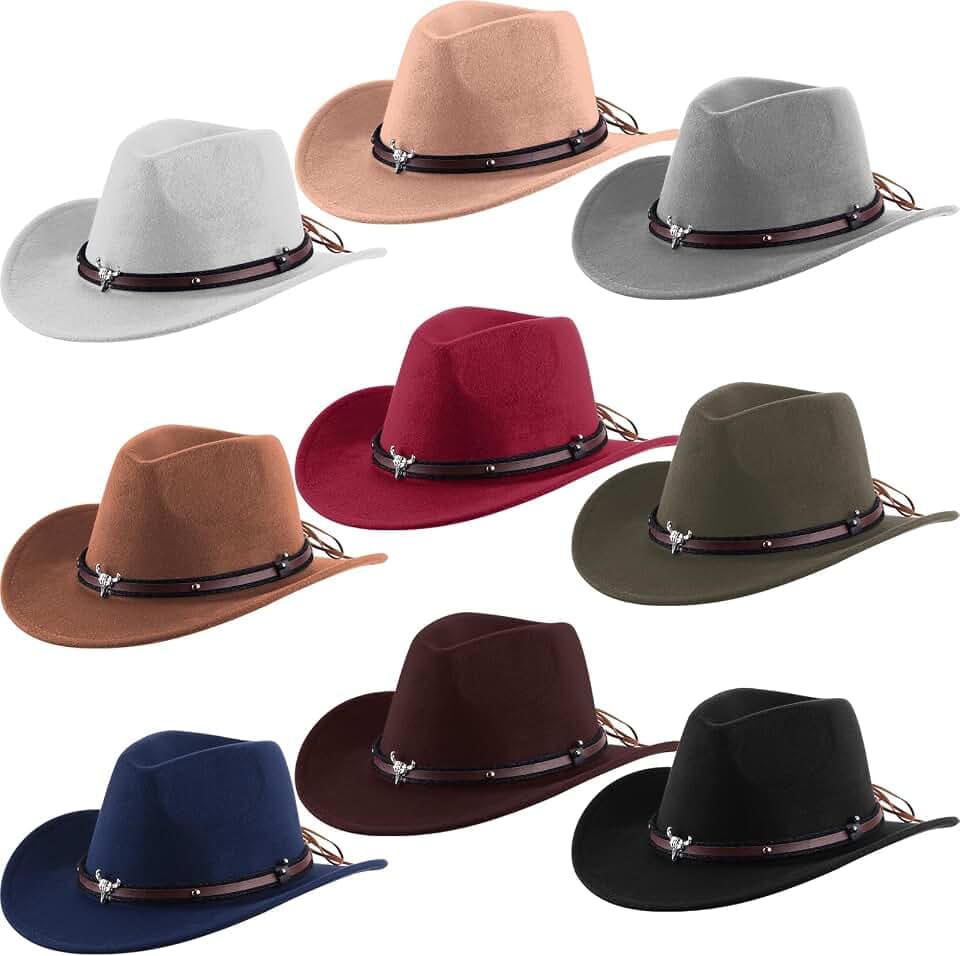 Toulite 9 Pcs Western Cowboy Hats Faux Felt with Strap Bulk