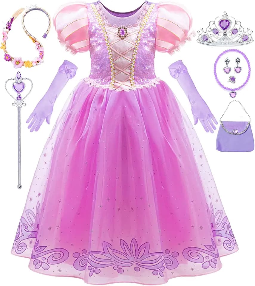 iTVTi Girls Purple Princess Dress up Costume with Wig