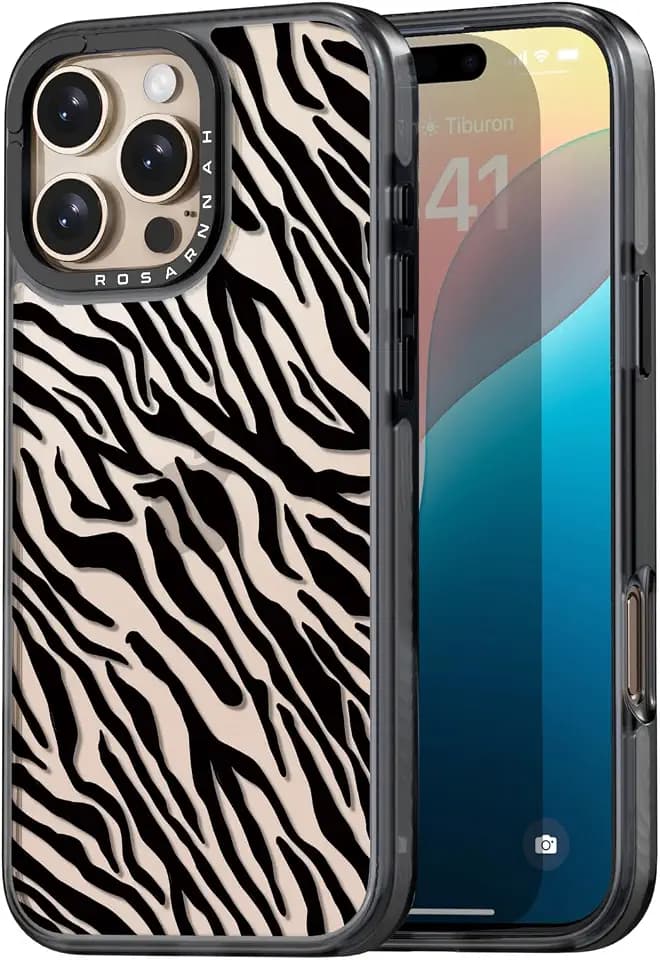 Rosarnnah for iPhone 16 Pro Max Case Aesthetic Black, Black Zebra Print
