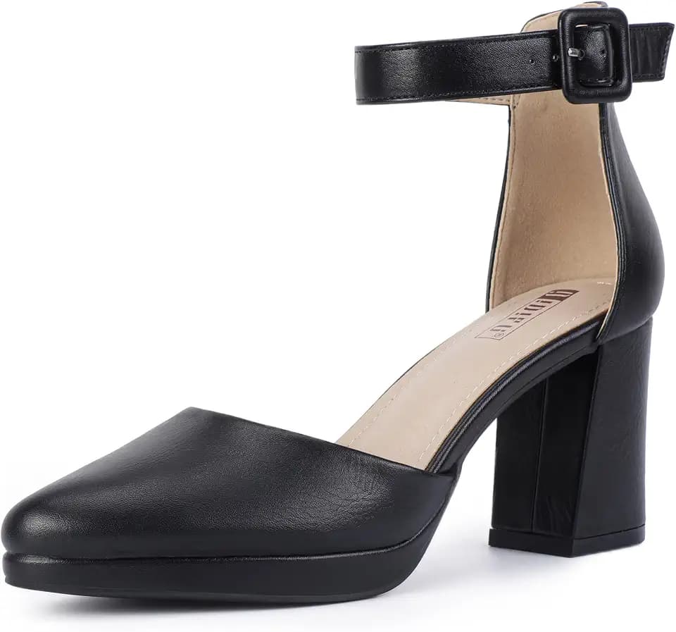 IDIFU Women's Closed Toe Chunky Block Platform Heels Pumps
