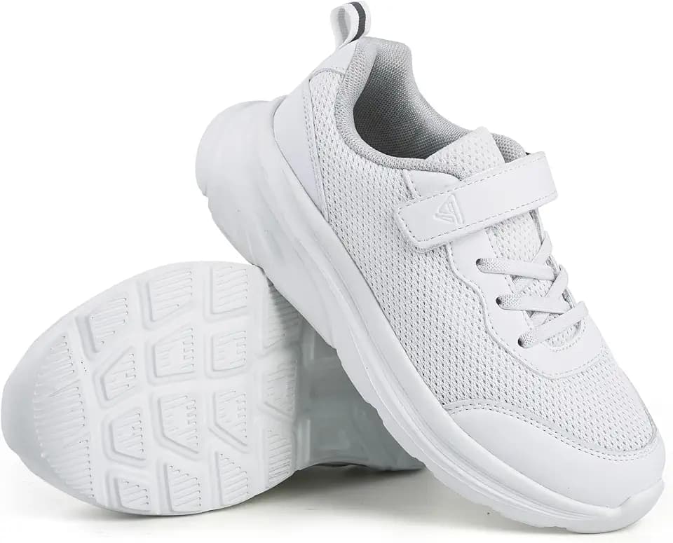 JABASIC Kids Black/White Hook and Loop School Uniform Sneaker