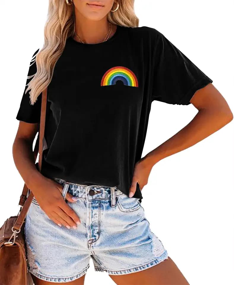 Pride Tshirt for Women Embroidery Rainbow Graphic Shirt LGBTQ+ Short Sleeve Equality Tee Tops