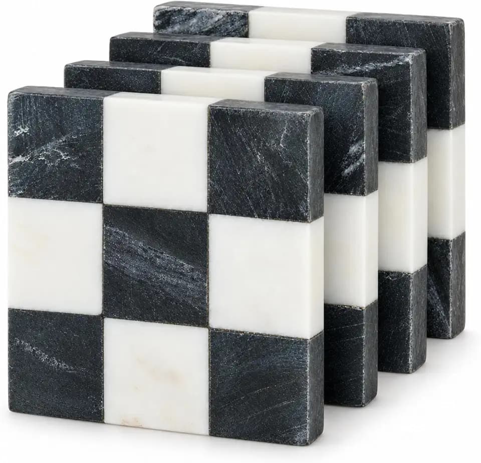 Mud Pie Square Checkered Coaster Set; 4" x 4"