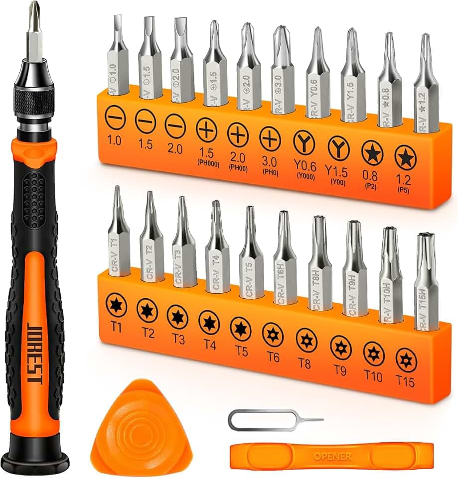JOREST 24Pcs Feinmechaniker Schraubendreher Set, Mini Werkzeug Kit mit Torx T1 T2 T3 T5 T6 T8 T9 T15, Triwing Y00, Stern P2/P5, Phillips PH00, -1.5/2.0, für PS4, Switch, Laptop, PC, Brillen, Uhren