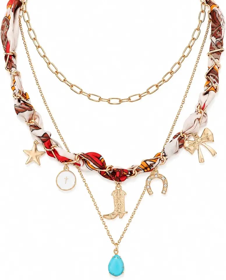 Western Bandana Necklace with Charms for Women