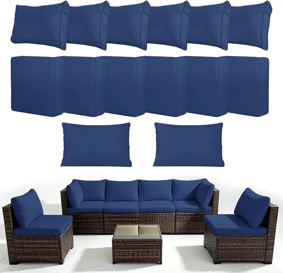 14Pcs Outdoor Cushion Covers, Patio Furniture Cushion Covers, Navy Blue