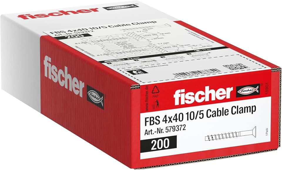 fischer Betonschraube FBS 4 x 40 10/5 Kabelschellenschraube, galvanisch verzinkter Stahl, schnelle Montage in Beton und Mauerwerk, optimal für Elektro- und SHKL-Installationen, 200 Stück