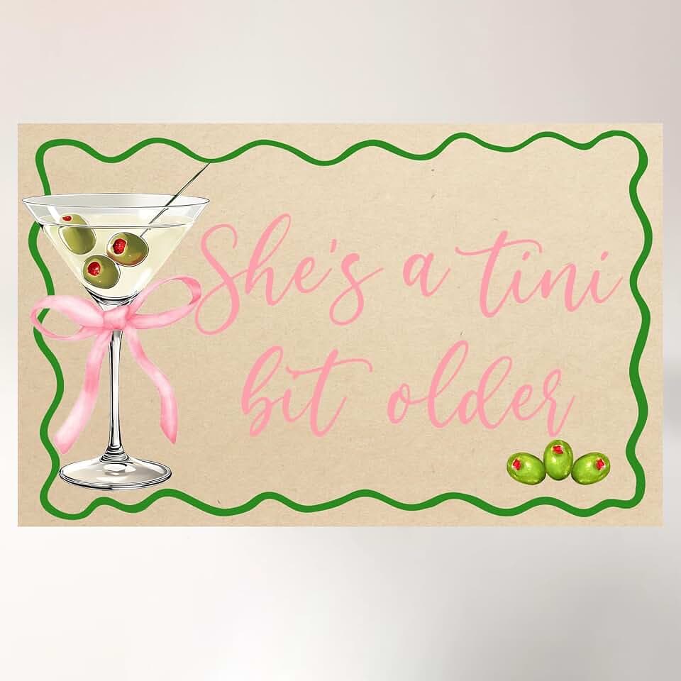 A Tini Bit Older Backdrop for A Tini Bit Older Birthday Decorations Green Pink She's a Tini Bit Older Banner for Espresso Martini Party Decorations