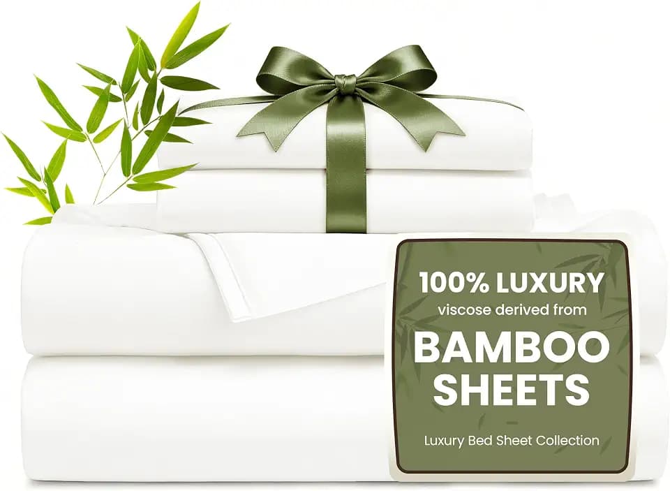 Love's cabin 3 Piece Twin XL Sheet Set, 100% Rayon Derived from Bamboo, Cooling & Breathable, Soft Silky Deep Pocket up to 16", Hotel Luxury Bedding for Hot Sleepers, White