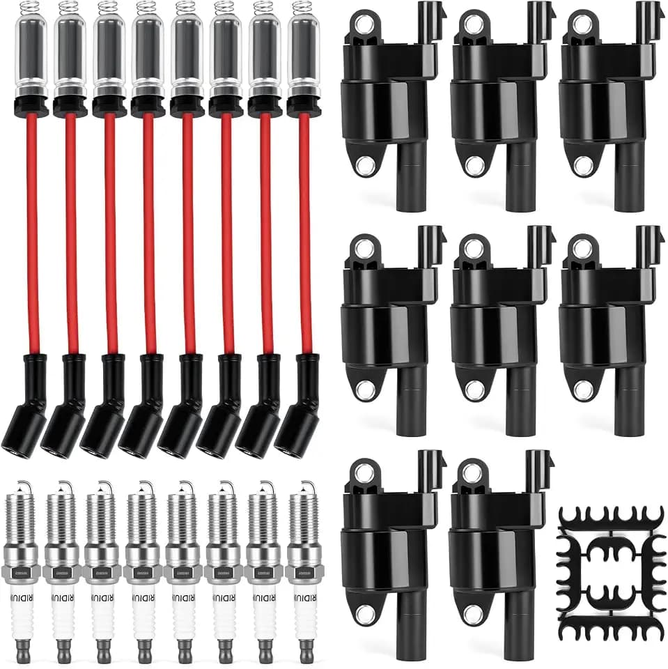 8PCS UF414 Round Ignition Coils Pack and Spark Plugs 4.8L, 5.3L, 6.0L, 6.2L