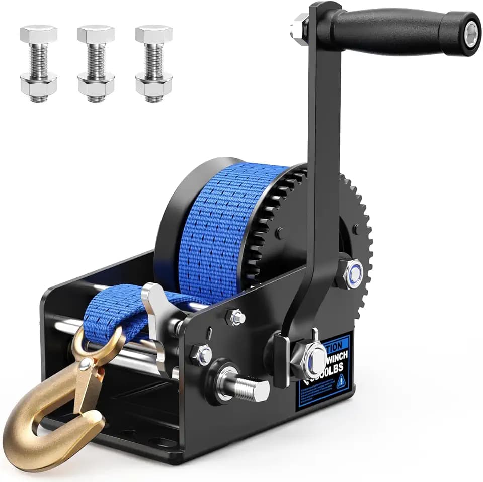 3500LBS Hand Crank Boat Trailer Winch, 33FT Strap, 4:1/8:1 Gear
