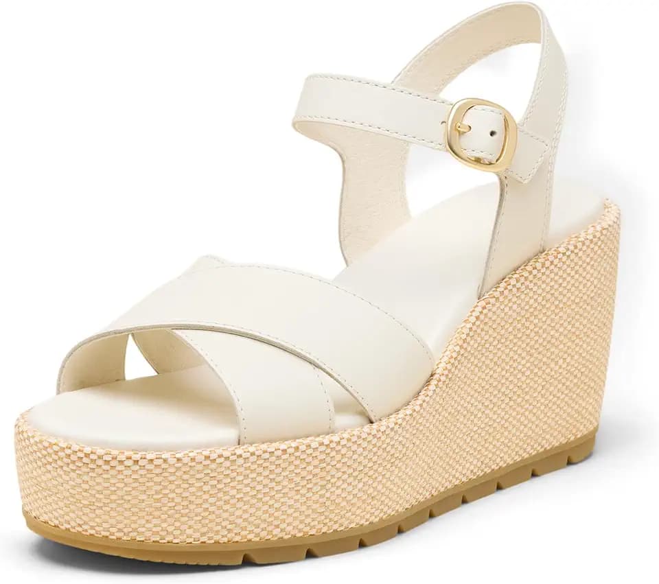Sorel Women's Sunpeak Wedge Ankle Strap, Iced Tea/Snow, 7.5 Regular