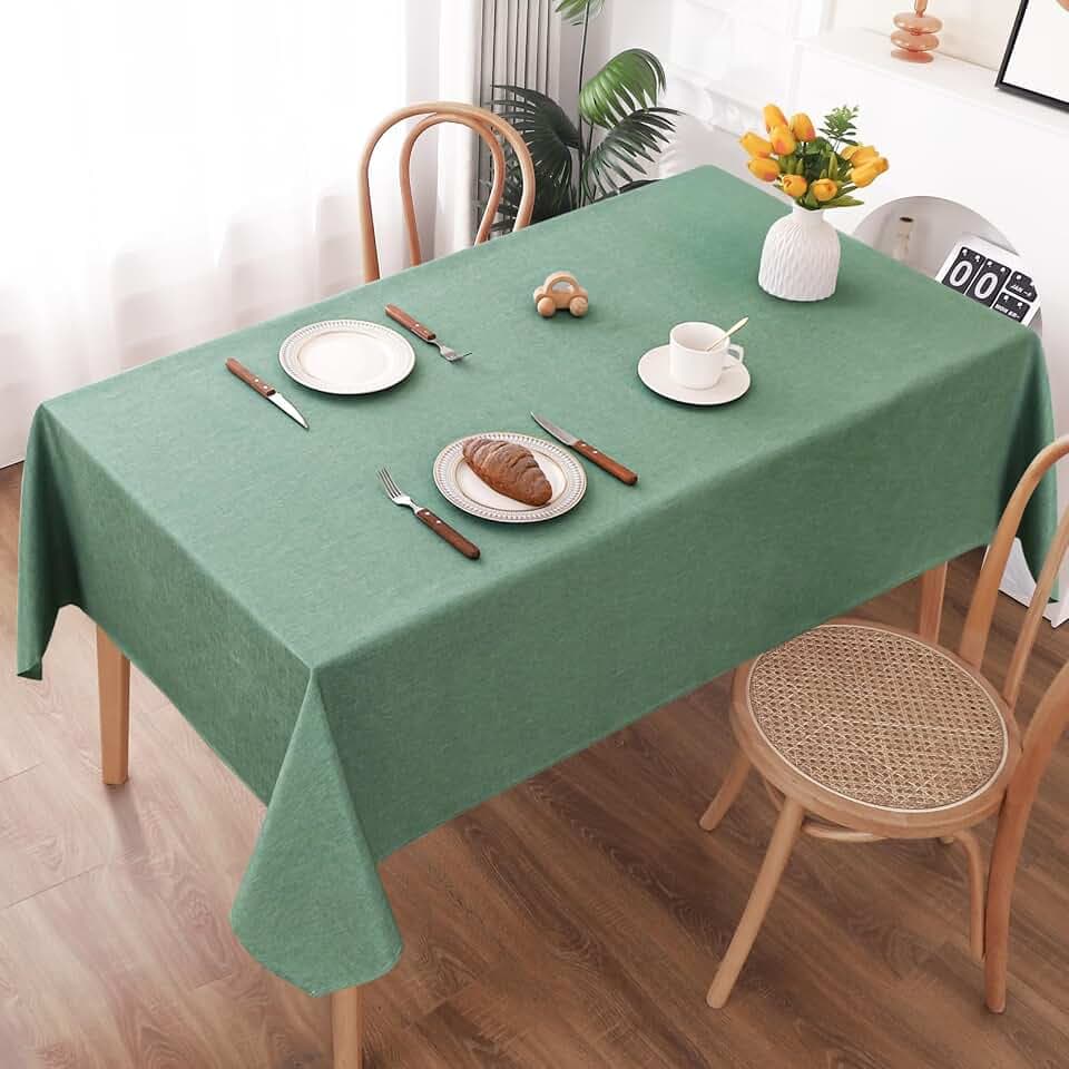 AooHome Tischdecke Abwaschbar, Grün Tischdecken 160x260cm Leinen-Optik Tischtuch aus Polyester Wasserabweisend mit Lotuseffekt, Dauerhaft Kratzfest für Wohnzimmer, Esszimmer, Balkon, Garten