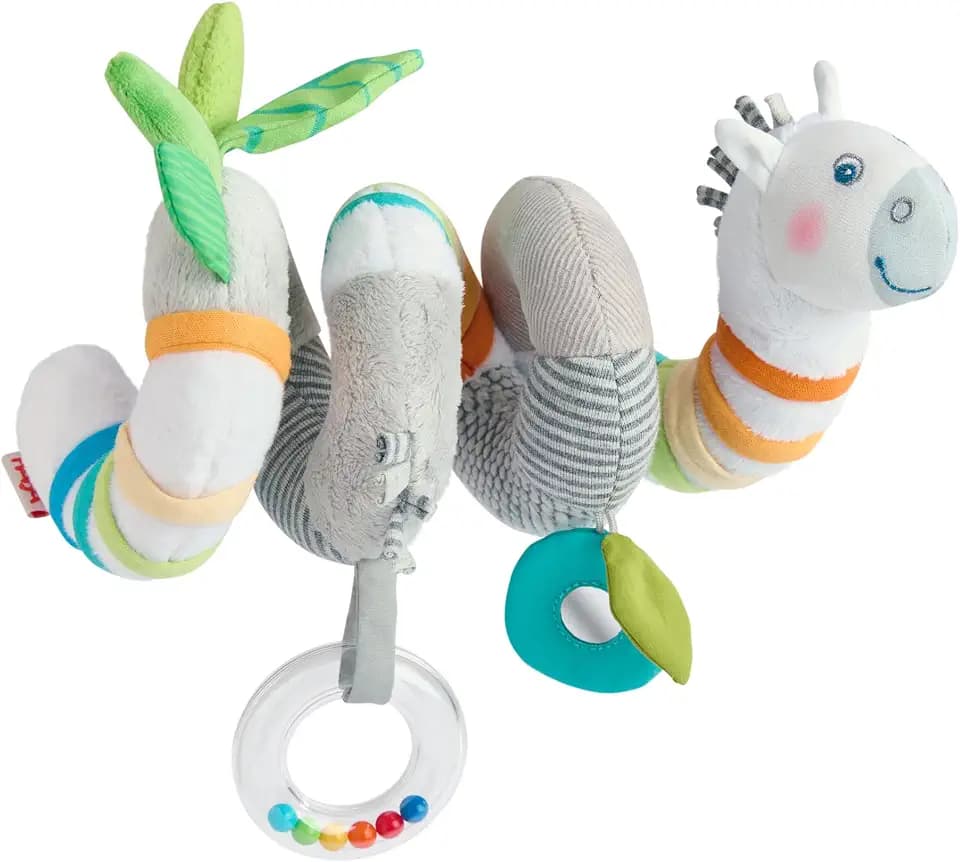 HABA Mobile-Spirale Zebra – Stoffspirale für Babys mit Rassel, Spiegel & Greifelementen – Motorikspielzeug ab 0 Jahren für Babyschale, Kinderwagen & Bett – 2012363001