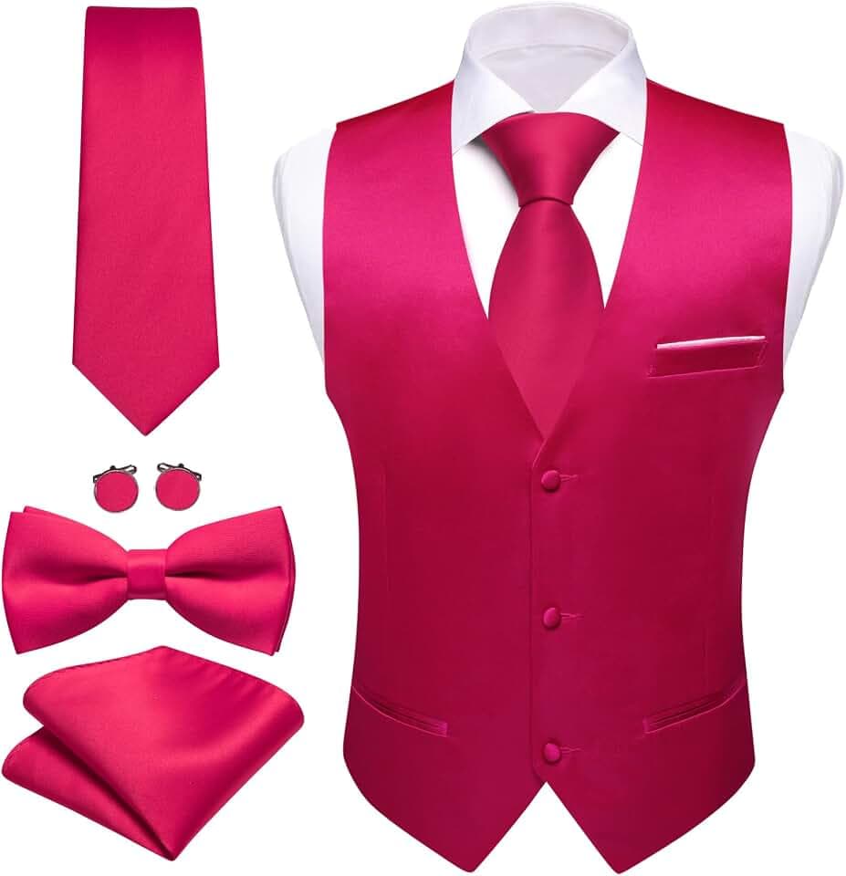 Barry.Wang Mens Formal Suit Waistcoat Business Slim Fit Casual Solid Color Vest Tie Bow Tie Set Wedding Party