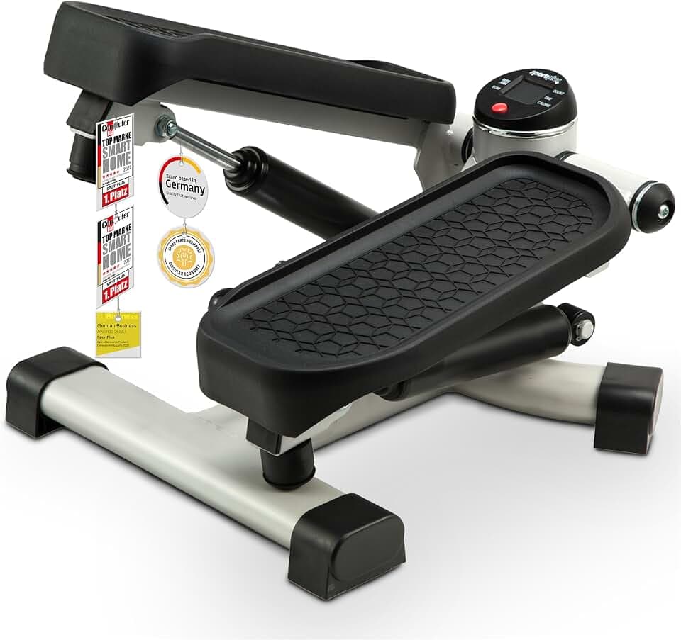 SportPlus 2-in-1 Mini-Stepper mit patentierter Umschalttechnik, Swing-Stepper und Auf-und-Ab-Stepper in einem Gerät, bis 100kg, verschleißfreie Hydraulik-Zylinder