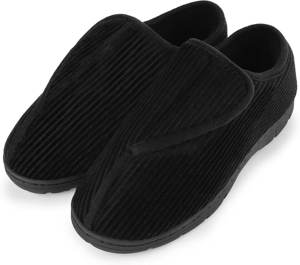 riemot Hausschuhe Herren Weit mit Klettverschluss und Memory Foam