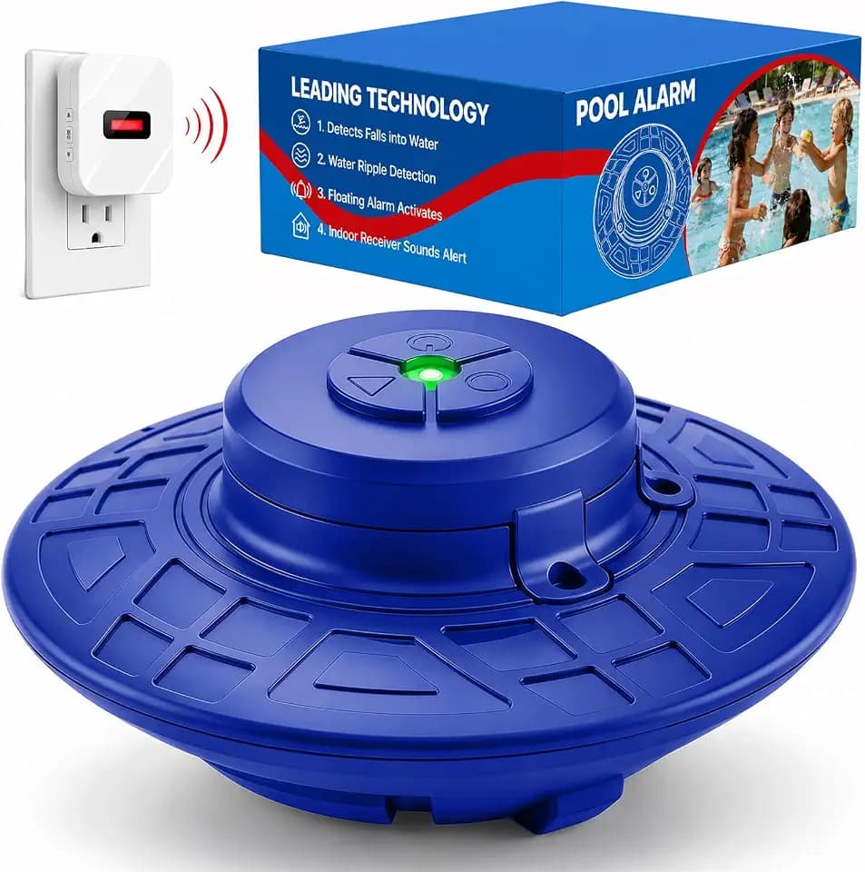 Floating Pool Alarm with Indoor Receiver, 110dB Siren Pool Safety Alarms for Inground and Above Ground Pools, Zero Installation Water Alarm with Adjustable Sensitivity for Kids and Pets Safety (Blue)