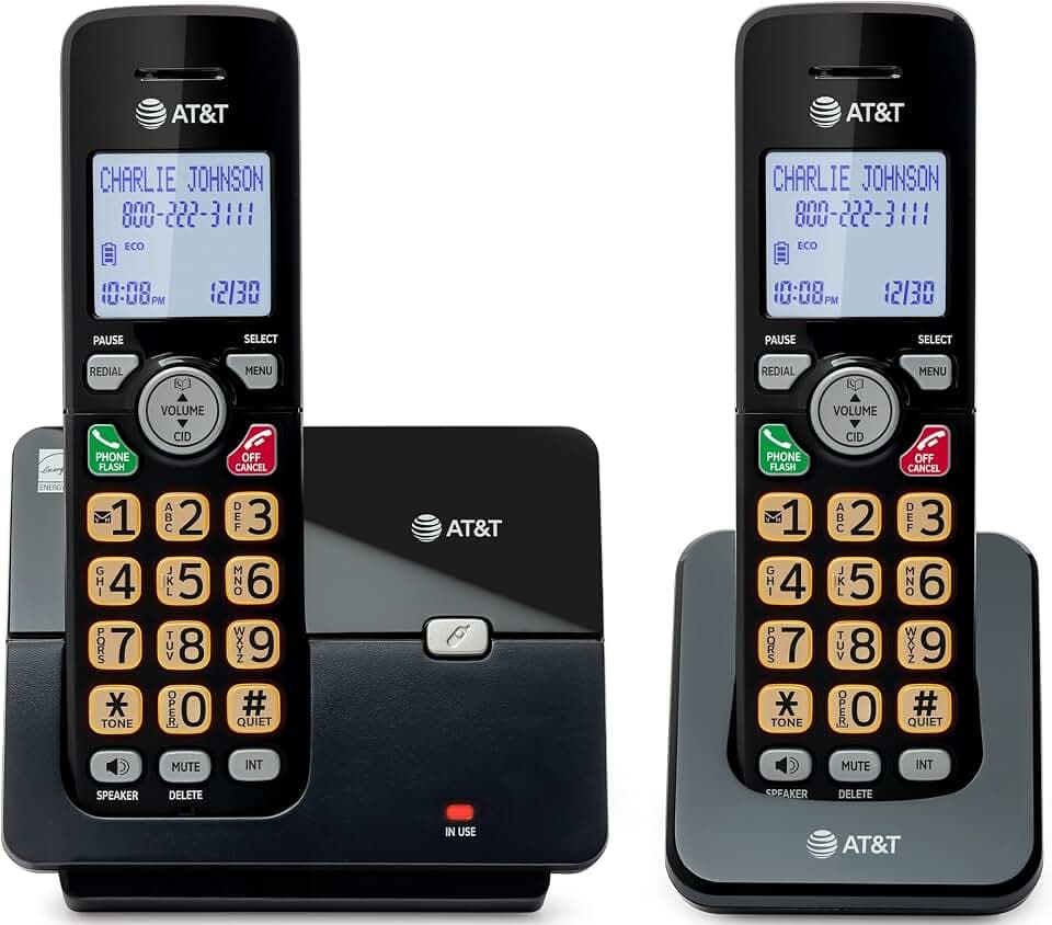 AT&T EL1121-21 2-Handset DECT 6.0 Cordless Landline Phone with Caller ID, Full-Duplex Speakerphone, Backlit Display & Keypad - Quiet & ECO Mode