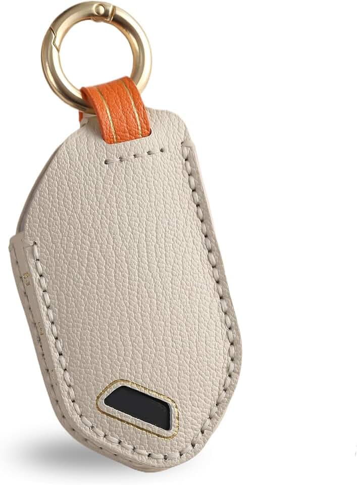 OLLEN NO-Screws Leather Key Fob Cover, Compatible with Kia Telluride 2023 2024 2025~, Fit for K4 K5 Sorento EV9 2024 2025~, Fit for Carnival 2025~, Car Key Case (8 Buttons, Beige)