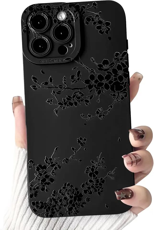NITITOP Compatible with iPhone 16 Pro Max Case Cute Flower - Black