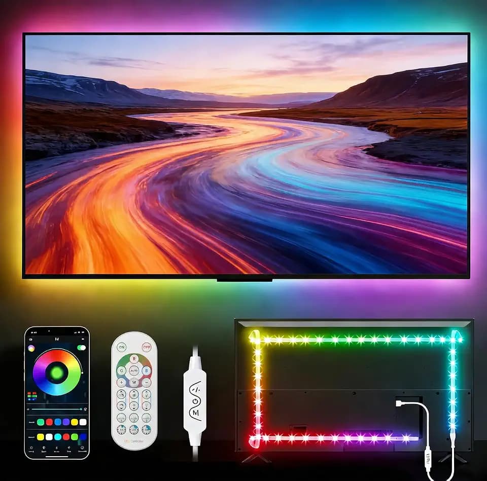 Daymeet LED TV Hintergrundbeleuchtung, 3M TV LED Lichter Streifen Fernseher für 32 bis 60 Zoll TV PC Monitor LED Strip, RGBIC Farbwechsel USB Musik Sync Steuerbar via App led fernseher beleuchtung