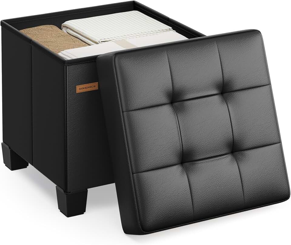 SONGMICS Sitzhocker mit Stauraum, 38 x 38 x 40 cm, bis 300 kg belastbar