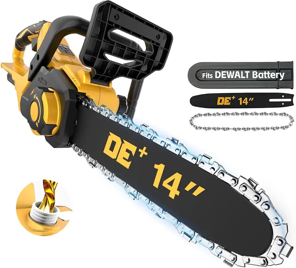 APEXPOWER 14 Inch Brushless Electric Chainsaw Cordless, for Dewalt 20V Battery, Mini Chain Saw w/Auto Oiler, Low Kickback, Battery Powered Chainsaw for Tree Trimming, Storm Clean-Up, Firewood Cutting