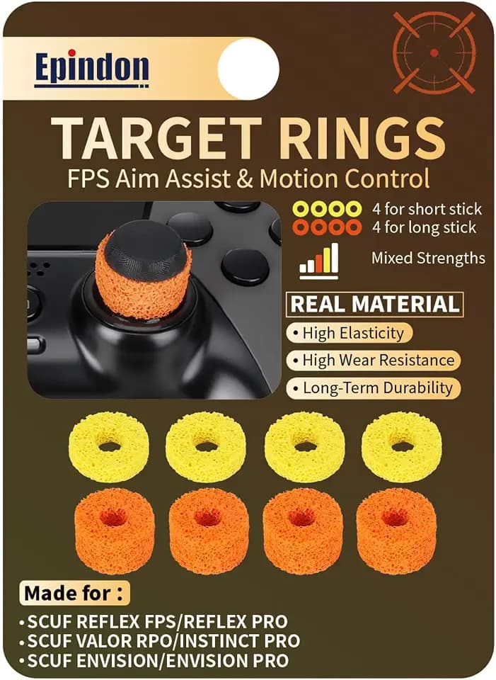 Epindon Target Rings | FPS Aim Assist Precision Motion Control | Made for SCUF REFLES, VALOR PRO/INSTINCT PRO, ENVISION Controllers(Orange Rings for Long Stick, Yellow Rings for Short Stick) 8-PACK