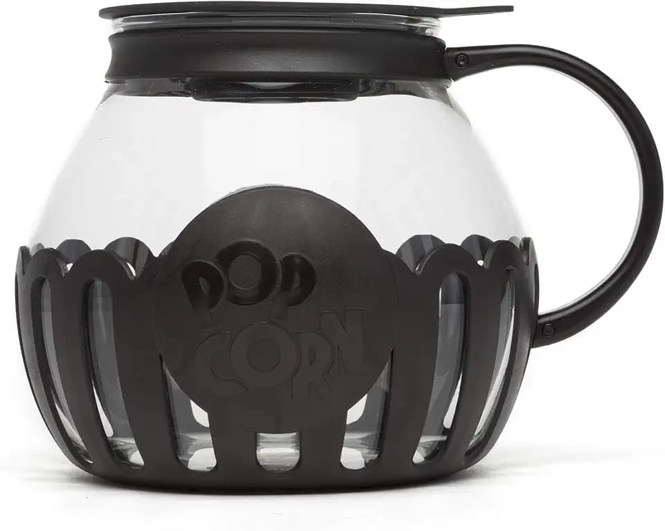 Ecolution Patented Micro-Pop Microwave Popcorn Popper with Temperature Safe Glass, 3-in-1 Lid Measures Kernels and Melts Butter, Made Without BPA, Dishwasher Safe, 3-Quart, Black